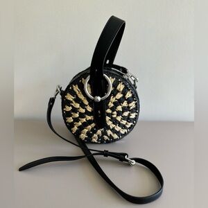 Rebecca Minkoff black and white raffia crossbody bag with removable strap